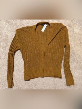 J. Crew Textured V-Neck Button Cardigan - Mustard Brown